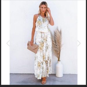 Woke up in Paradise Smocked Floral Maxi Dress - Olive